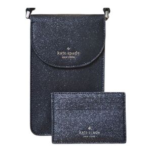 Kate Spade Lola Black Glitter North South Phone Crossbody Cardholder  Bundle